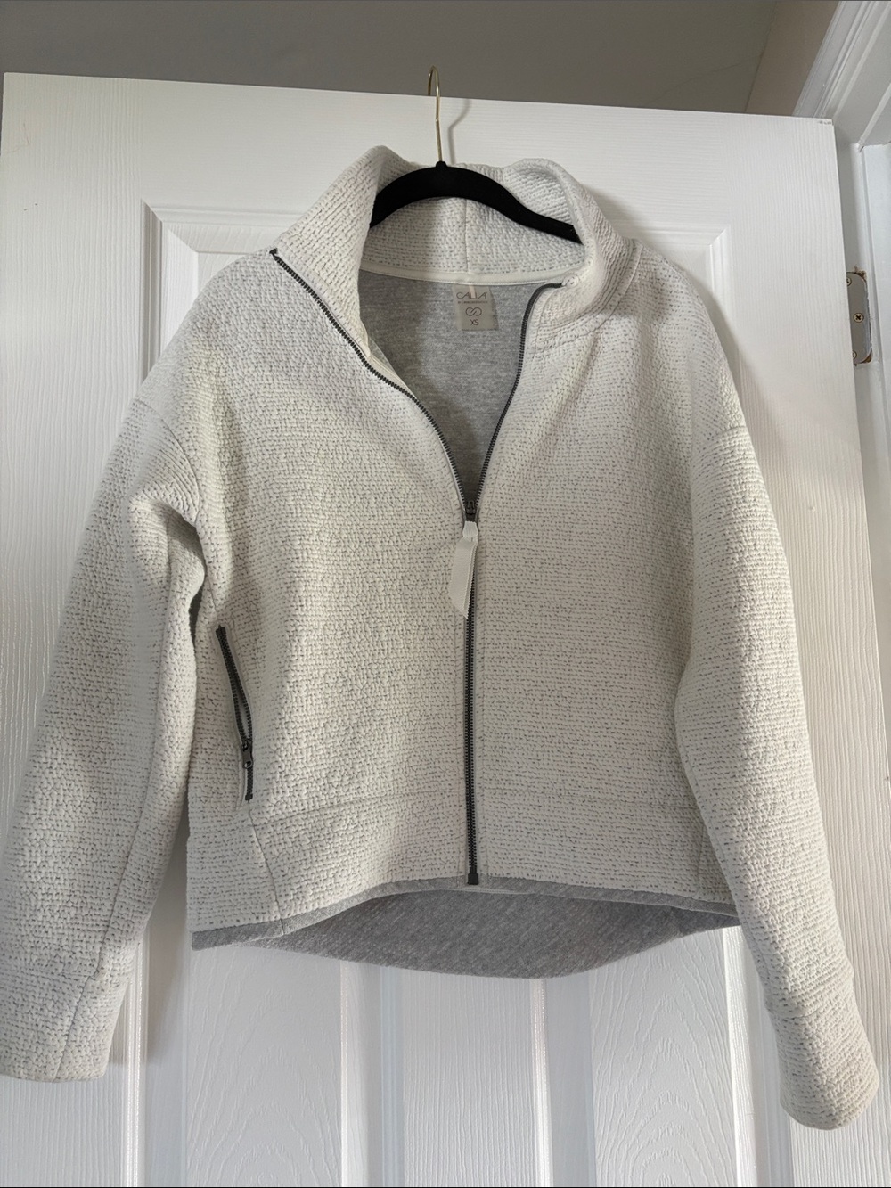 Calia Cozy Textured Zip-Up Jacket - Light Gray